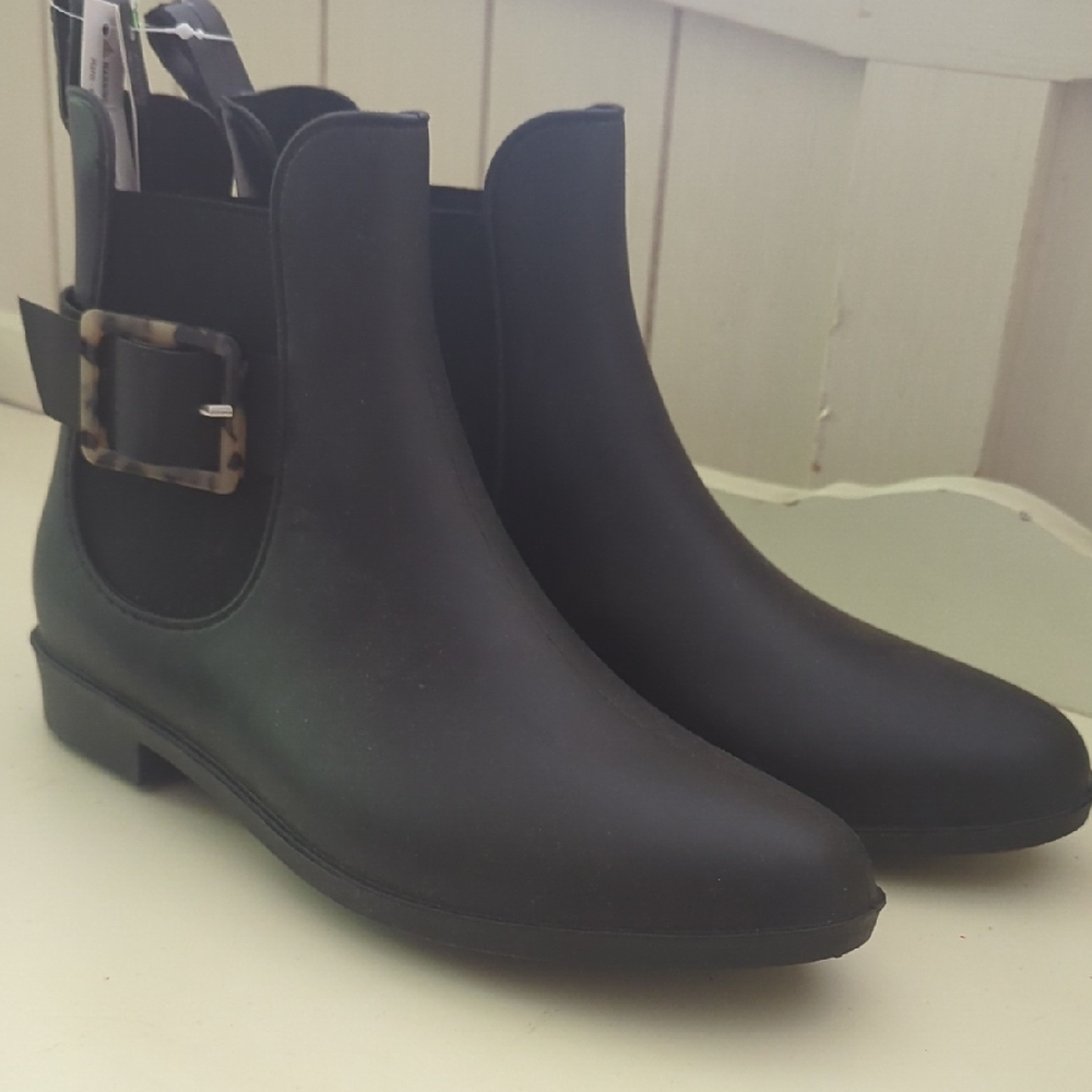 Henry Ferrera Black Rain Boots with Tortoise Buckle